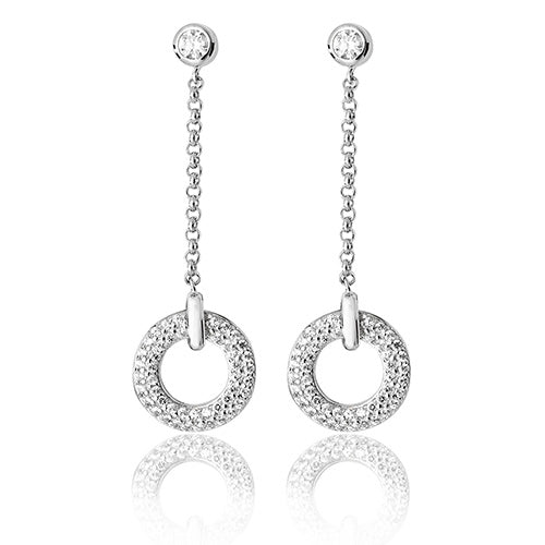 Silver Pave Drop Earrings