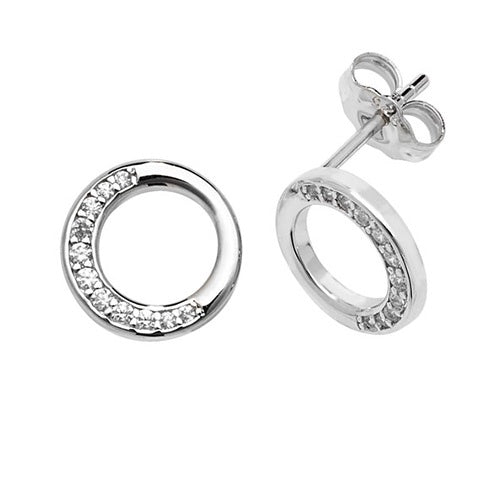 Silver Circle Half CZ Stud Earrings SEG0082