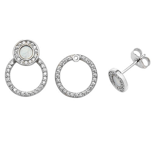 Silver Double Circle CZ Earrings