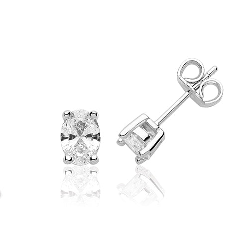 Silver & CZ Oval Claw Set Earrings