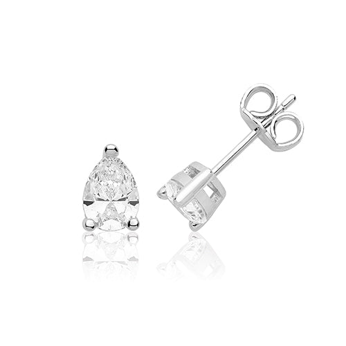 Silver & CZ Pear Claw Set Earrings