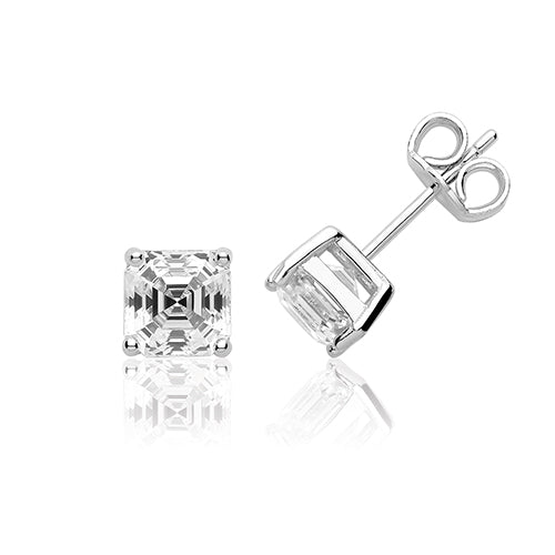 Silver & CZ Assher Claw Set Earrings