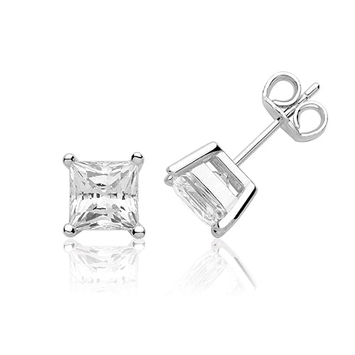 Silver & CZ Princess Claw Set Earrings