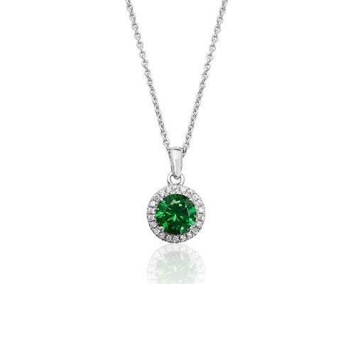 Silver Round Green Halo Set Pendant