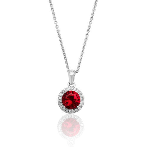 Silver Red Stone Halo Set Pendant