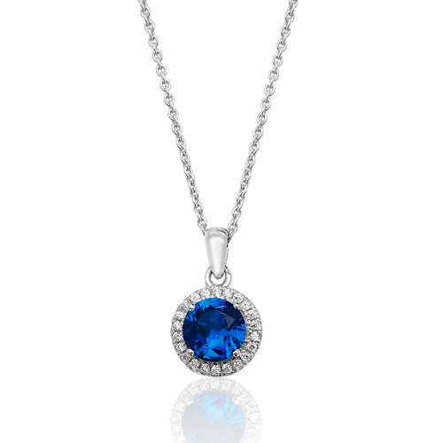 Silver Blue Stone CZ Halo Set Pendant