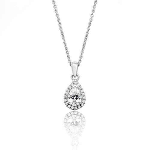 Silver Pear Shaped Halo Set Pendant