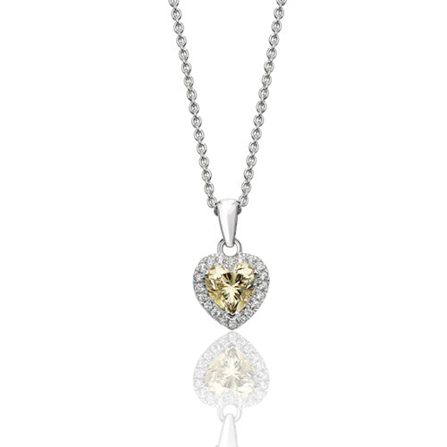 Silver CZ Heart Yellow Pendant
