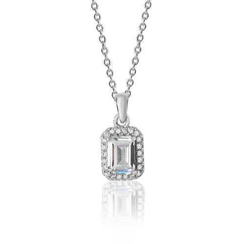 Silver CZ Emerald Halo Pendant
