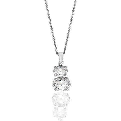 Silver Double Oval Shaped CZ Pendant