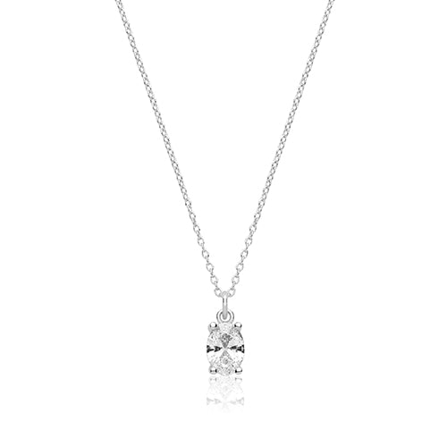Silver CZ Oval Claw Set Pendant