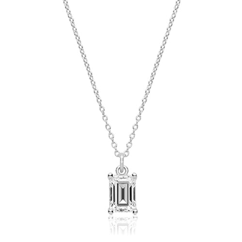 Silver CZ Emerald Cut Claw Set Pendant