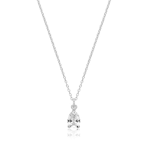 Silver & CZ Pear Claw Set Pendant