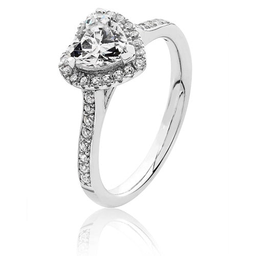 Silver Claw Set Heart Halo CZ Ring SRG0023CZ