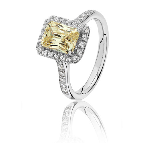 Silver Emerald Cut CZ Ring