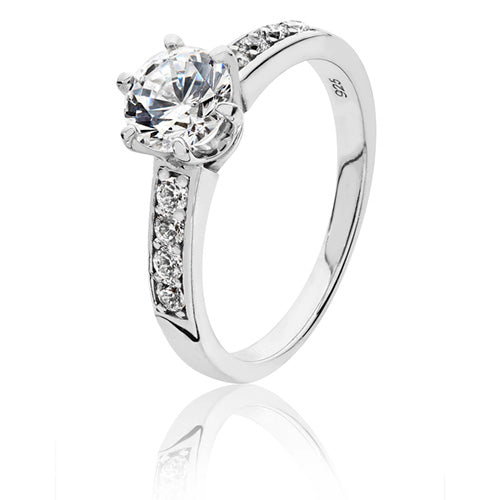 Silver 6.5mm Round CZ Claw Set Ring