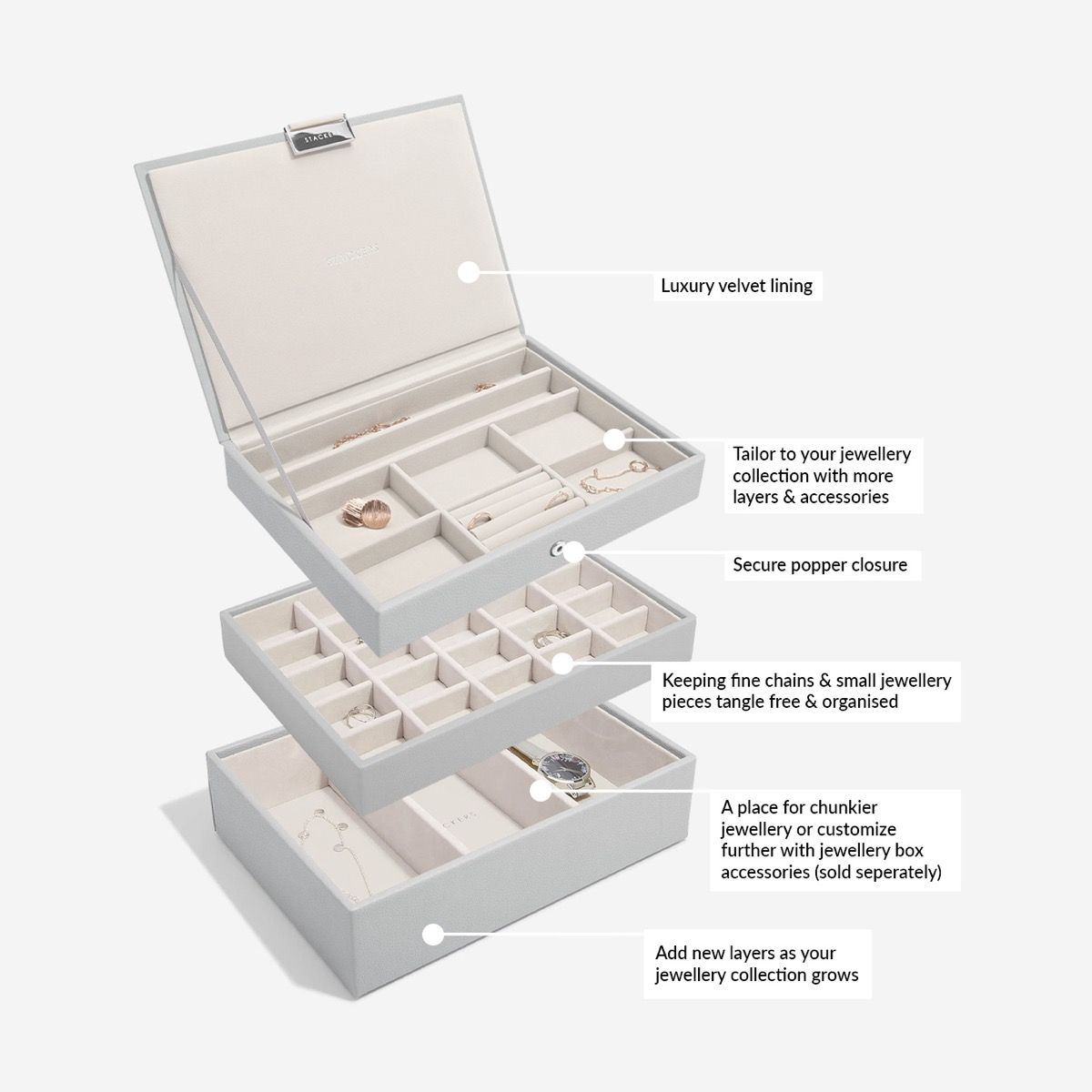 Stackers Pebble Grey Classic Jewellery Box 74497
