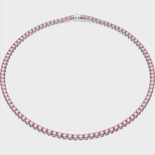 Swarovski Matrix Rhodium Plated Pink Crystal Tennis Necklace 5661193