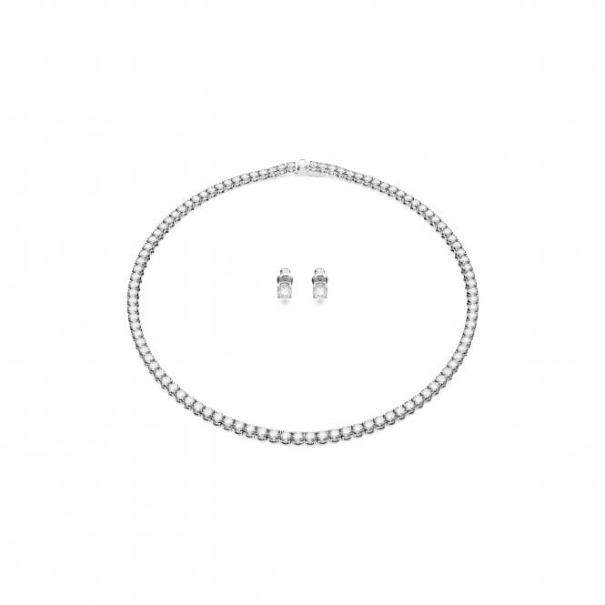 Swarovski Matrix Rhodium Plated White Tennis Necklace Earrings SET 5647730
