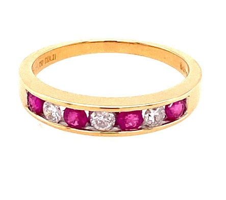 18ct Gold Ruby & Diamond Half Eternity Ring 43203B