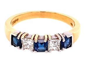 18ct Gold Five Stone Sapphire & Diamond Ring