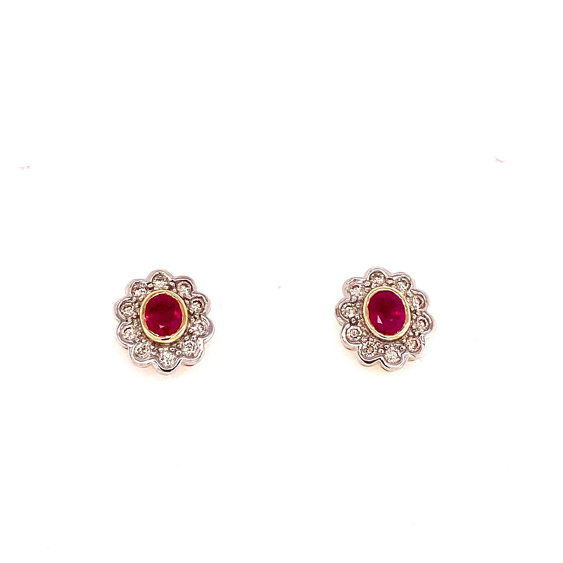 18ct Ruby & Diamond Cluster Earrings AEE