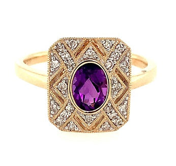 9ct Y Gold Amethyst & Diamond Ring
