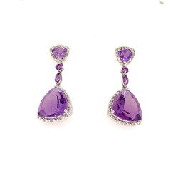 9ct White Gold Dia Amethyst Earrings