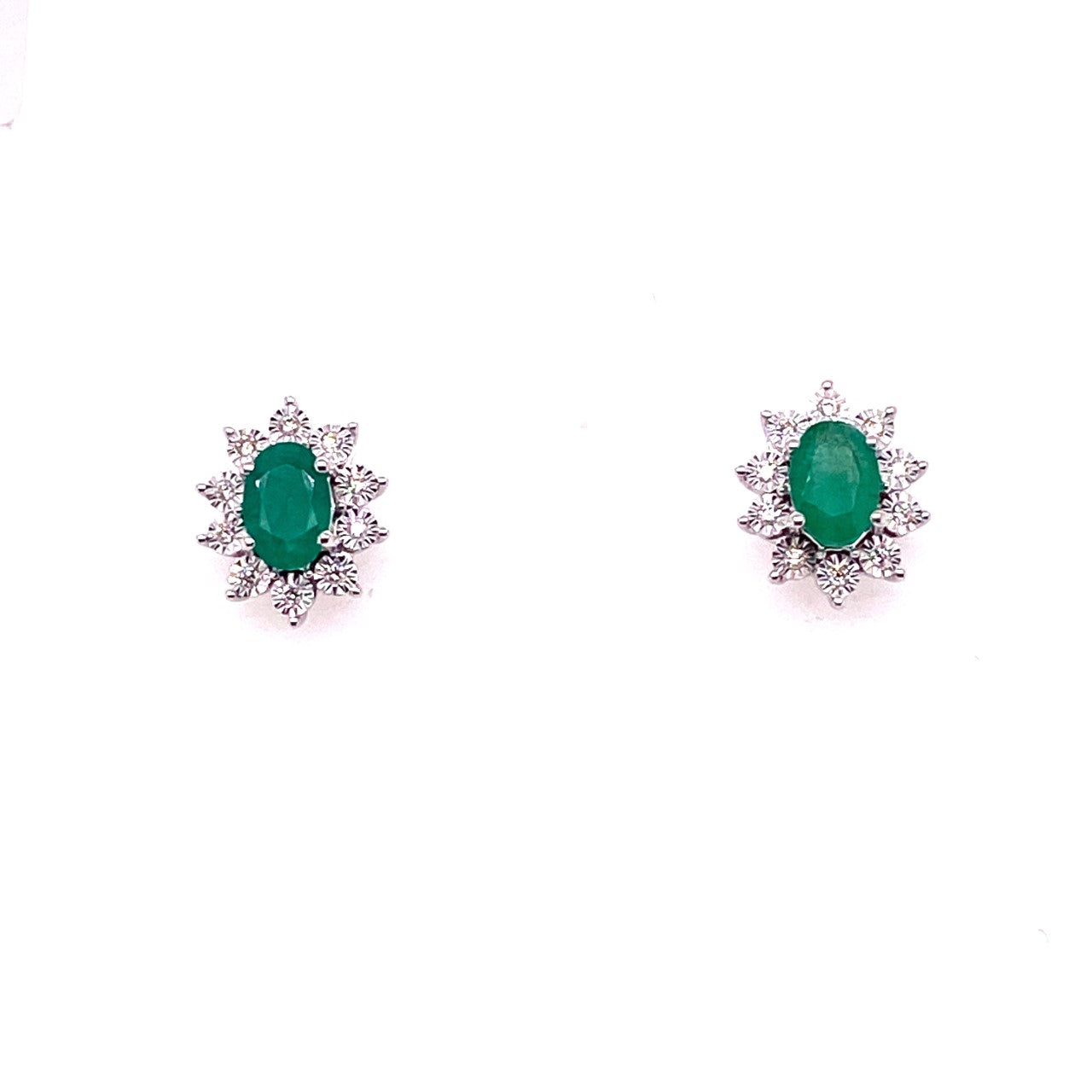 9ct White Gold Emerald & Diamond Earrings
