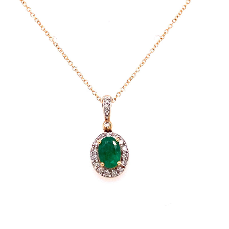 9ct Gold Emerald & Diamond Cluster Pendant