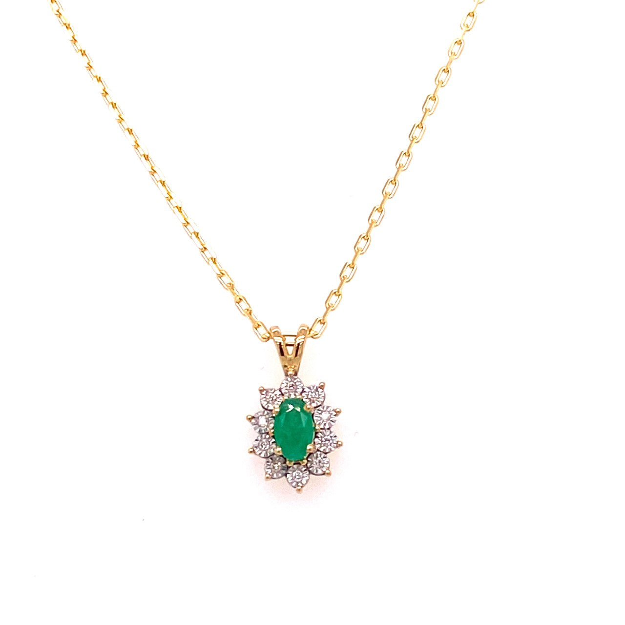 9ct Yellow Gold Emerald & Diamond Pendant