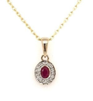 9ct Gold Oval Ruby & Diamond Pendant