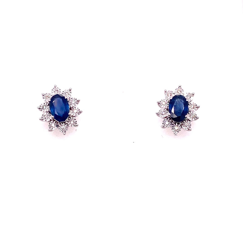 9ct White Gold Sapphire & Diamond Earrings - WG