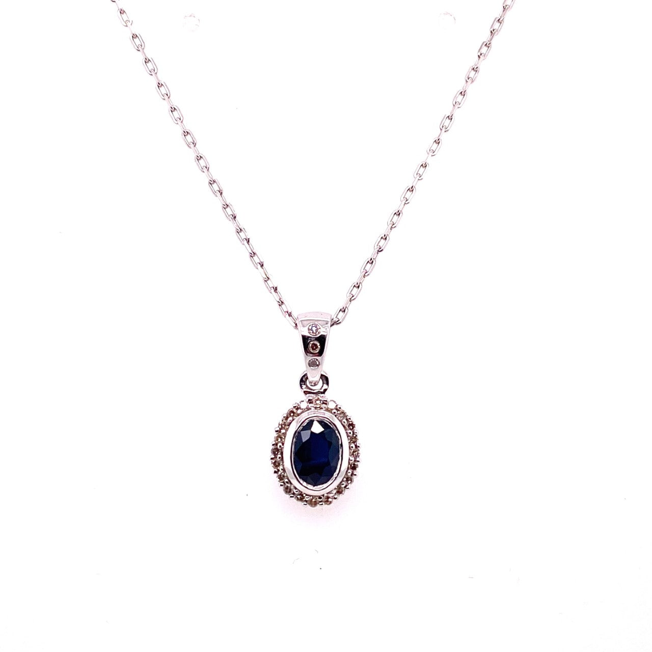 9ct White Gold Sapphire & Diamond Pendant