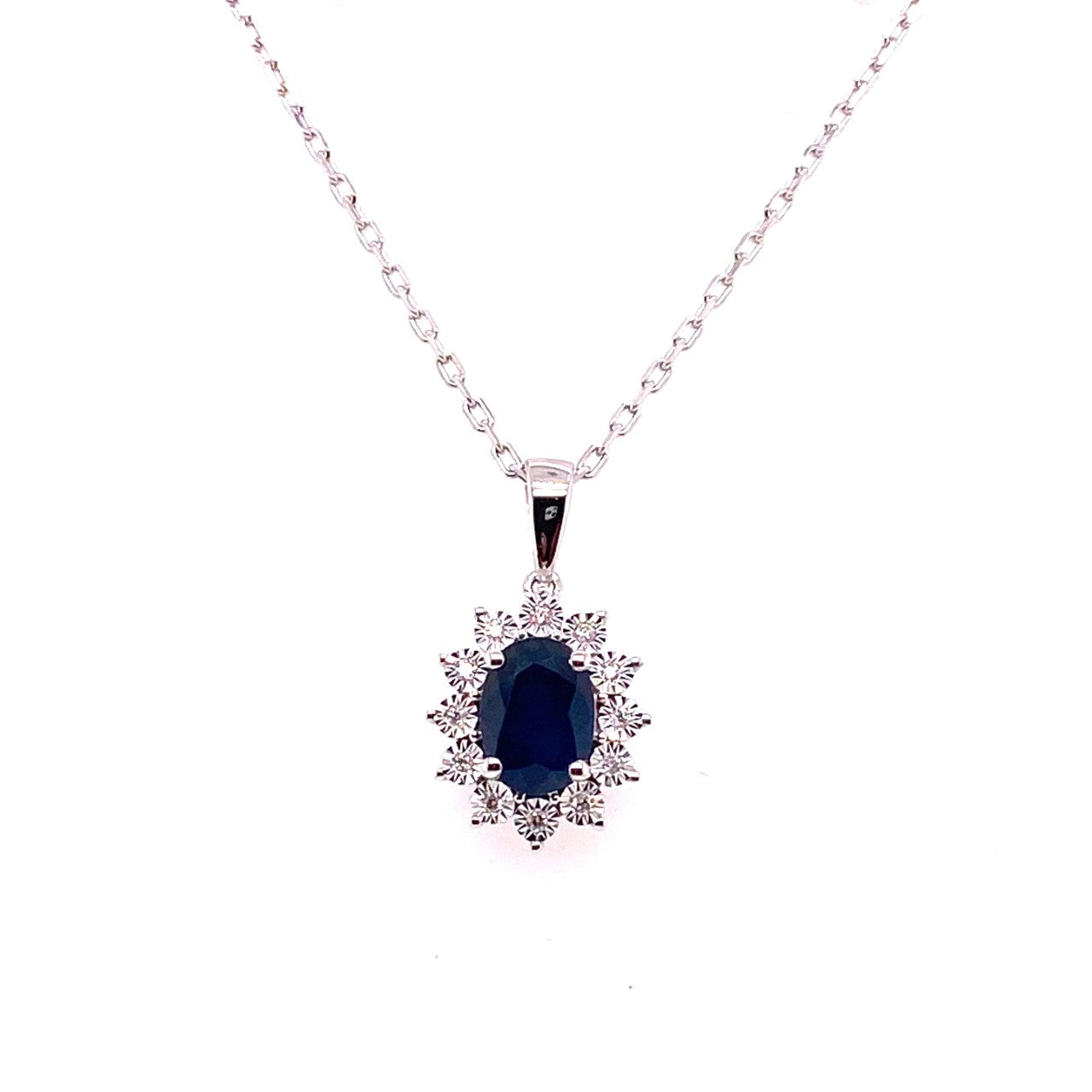 9ct White Gold Sapphire & Diamond Pendant