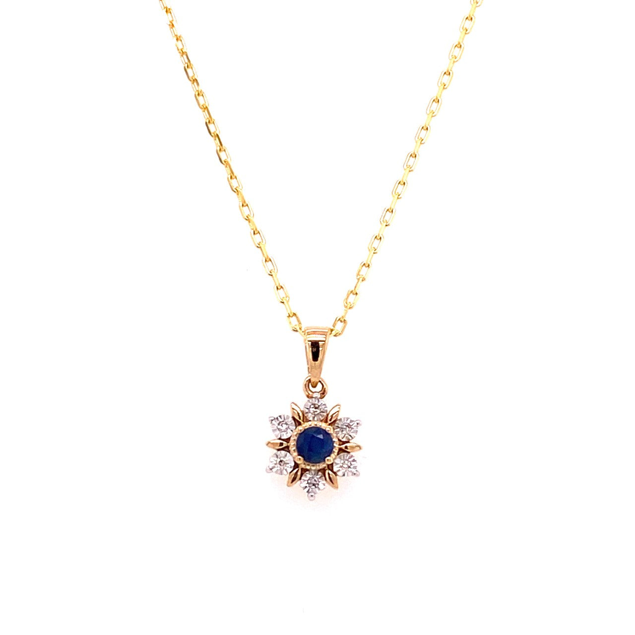 9ct Gold Sapphire & Diamond Pendant - Gold
