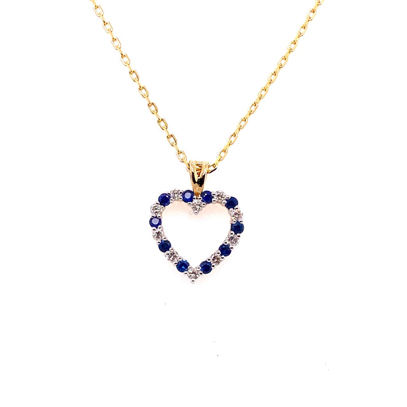 9ct Gold Sapphire & Diamond Heart Pendant