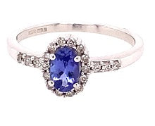 9ct White Gold Tanzanite & Diamond Ring - W Gold