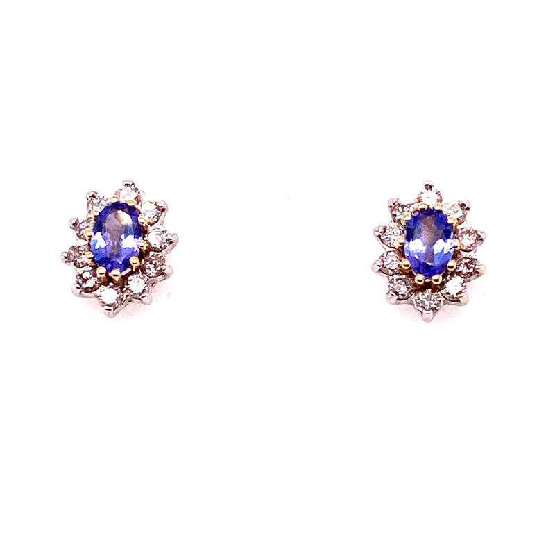 18ct Gold Oval Tanzanite & Diamond Earrings