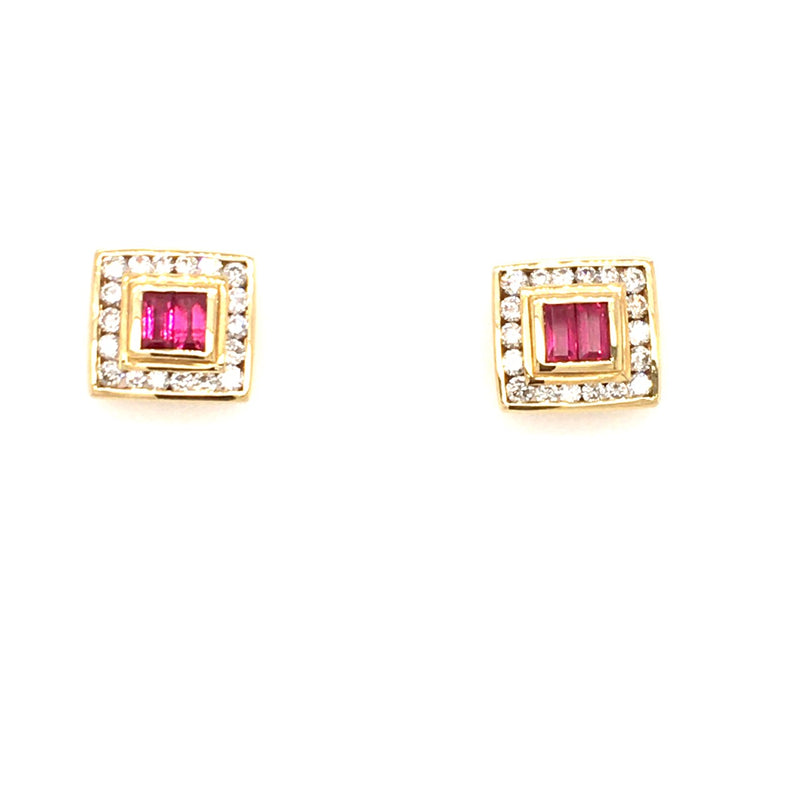 18ct Gold Ruby & Diamond Earrings MC007
