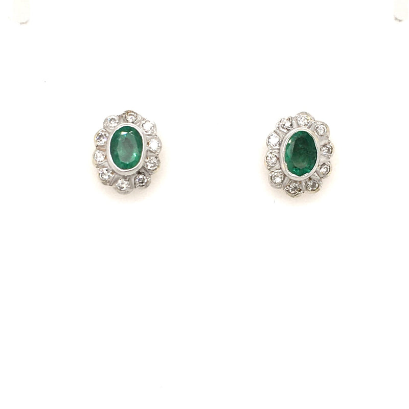 9ct Gold Emerald & Diamond Earrings PRI014