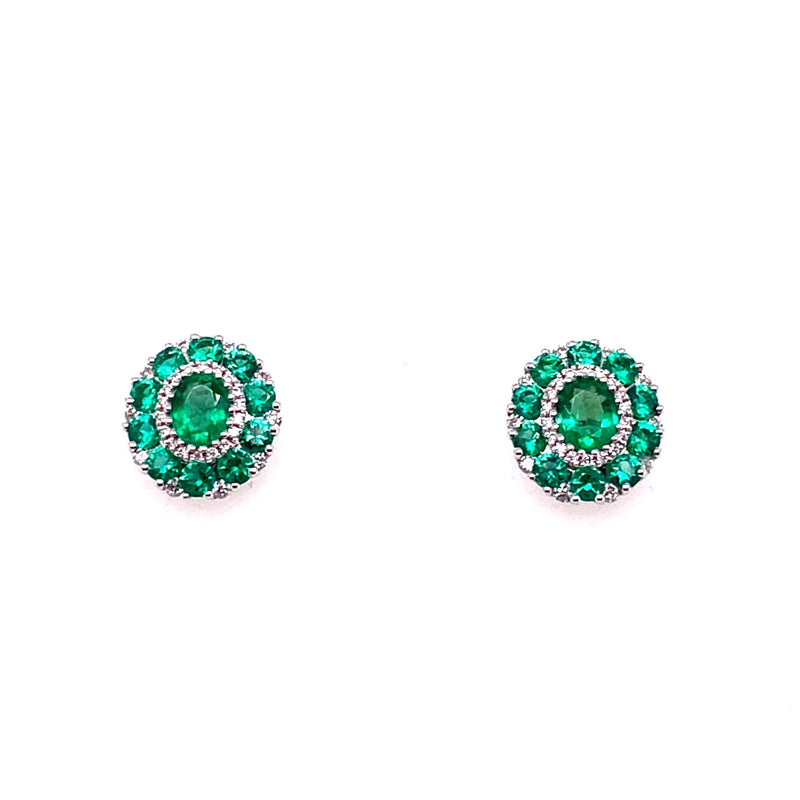 18ct White Gold Emerald & Diamond Earrings R714