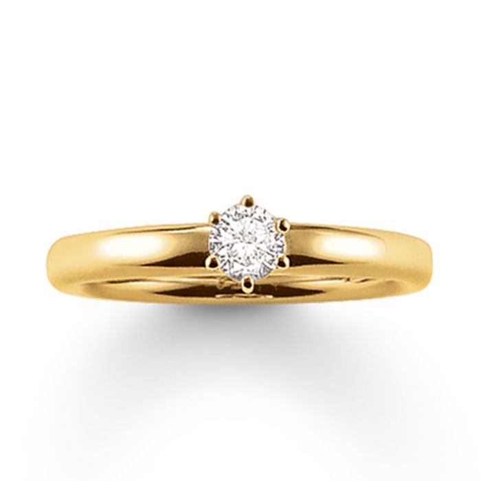 Thomas Sabo Size 52 Gold Plated Clear Cubic Zirconia Sterling Silver Six Claw Ring TR1982-414-14-52