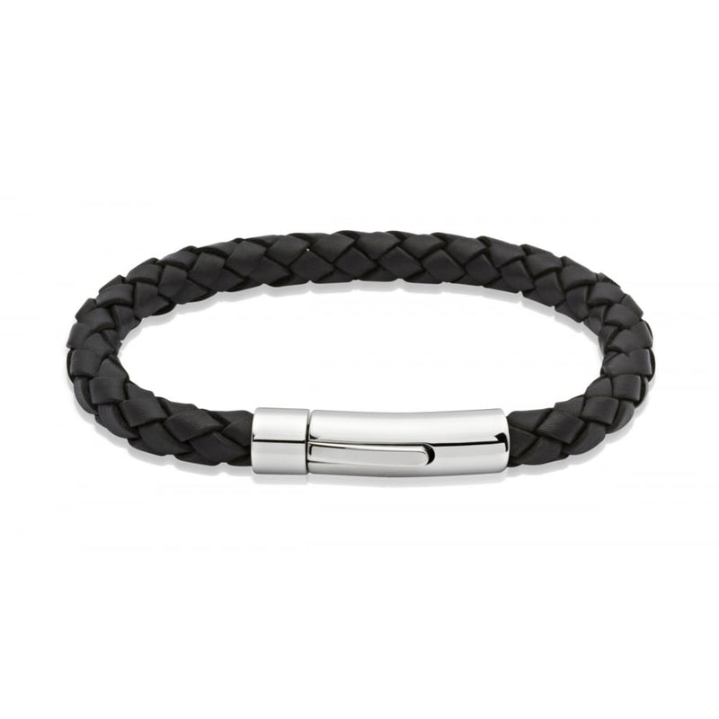 Unique & Co Stainless Steel Black Leather Bracelet A40BL/21cm