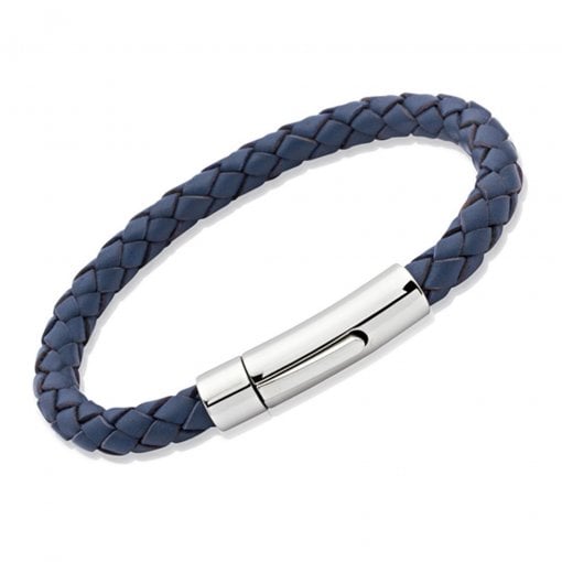 Unique & Co Blue Leather Bracelet Stainless Steel Clasp A40BLUE/21CM