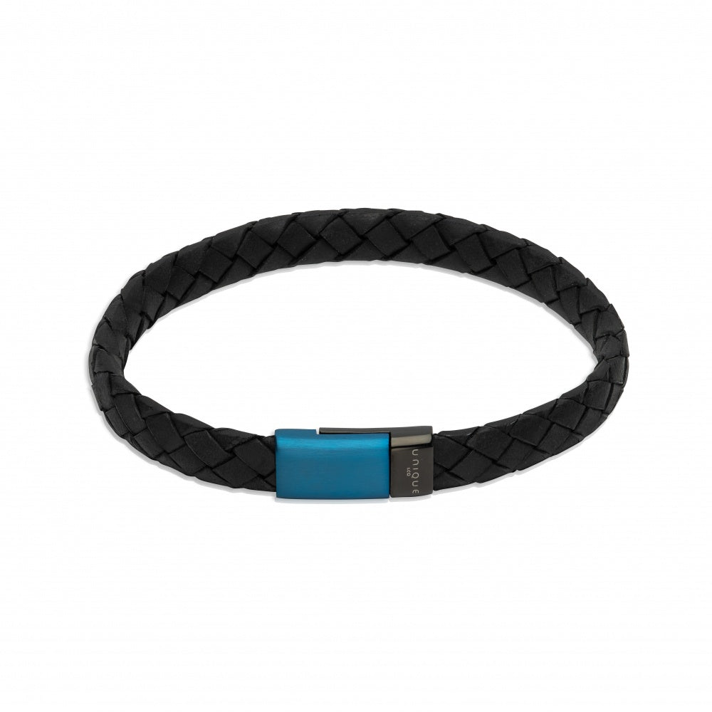 UNIQUE Leather Bracelet - Black/Blue - B495BLUE/21CM