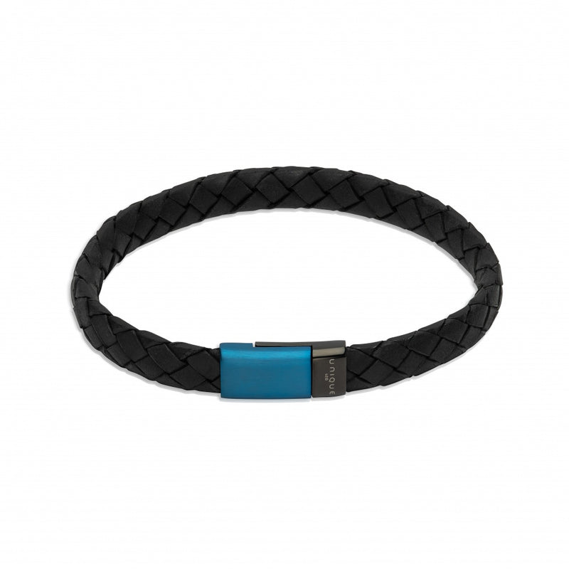 UNIQUE Leather Bracelet - Black/Blue - B495BLUE/21CM