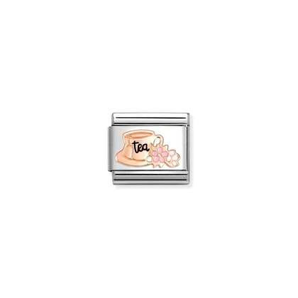 NOMINATION Rose Gold Tea Cup with Flowers Charm 430202-27
