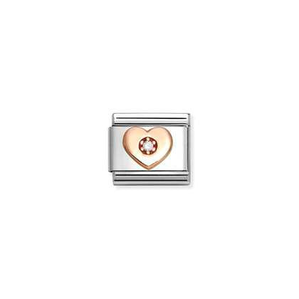 Nomination 9k Rose Gold Heart White CZ Charm 430305-39