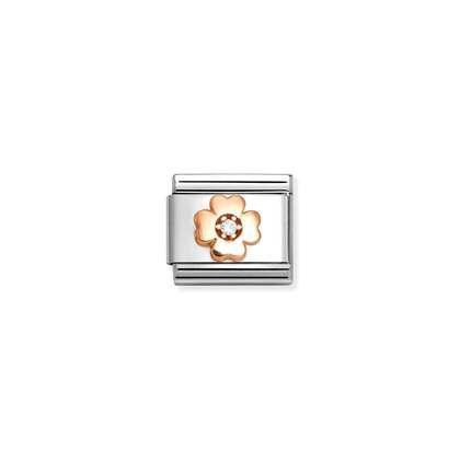 NOMINATION 9k Rose Gold Four-Leaf Clover White CZ Charm 430305-43